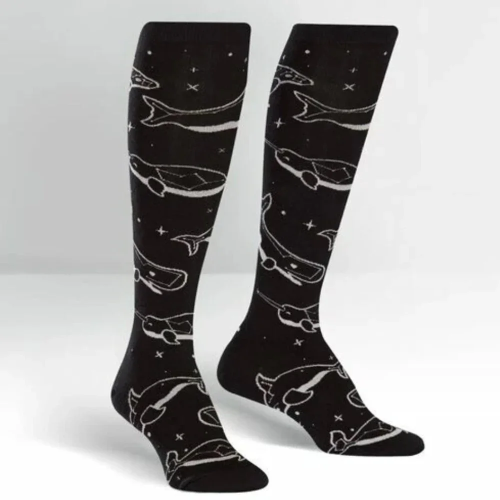 SOCK IT TO ME Stellar Whales Glow In The Dark Knee Knee High Socks NWT